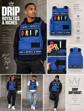 Drip Royalties and Riches Blue Vest Hook-and-loop Closure - L